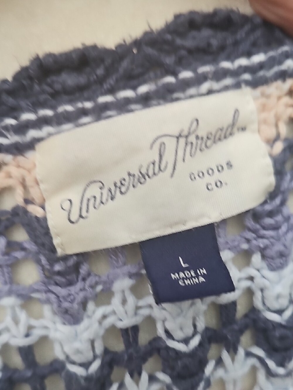 Universal Thread Striped Openwork Knit Crochet Tank Blue Beige Orange L - Picture 6 of 7